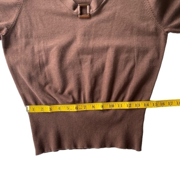 MONTEREY BAY Short Sleeve V-Neck Sweater Silk Blend Brown Women's Size M - Picture 6 of 8